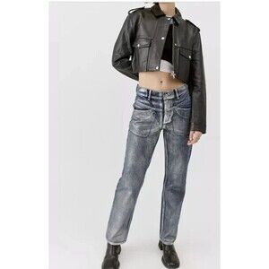 Urban Outfitters BGD High Rise Cowboy Jeans Silver Coated Size 27 Festival Disco